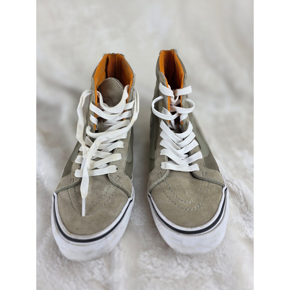 Vans Sk8 Hi Zip Suede Canvas High Top Sneakers Men's 6 Women's 8.5 Olive Orange